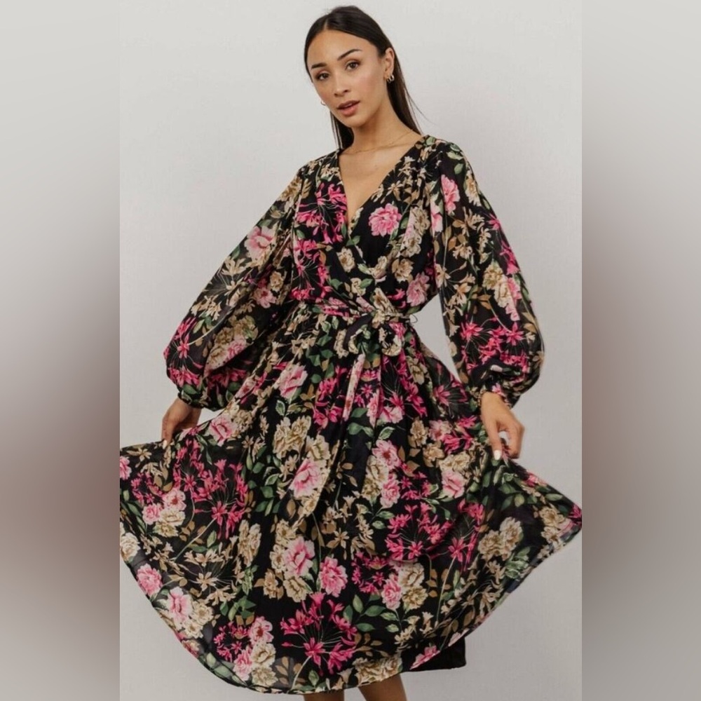 Baltic Born Floral Midi Dress - Black and Pink